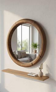 Espejo de Pared Redondo Decorativo de Madera, Espejo de Pared Minimalista de Madera para Decoración Moderna de Sala de Estar, Espejo Colgante al por Mayor - Product Image 4