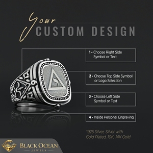 แหวนเมสัน BOJ รุ่น 034 แบบกำหนดเองได้ สำหรับทั้งชายและหญิง แหวนตราประทับฟรีเมสันส่วนบุคคล แหวนตราประทับมาสเตอร์เมสันเท็กซัส สไตล์ฮิปฮอป สีเงิน ราคาประหยัด - Product Image 3