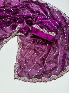 Soft Fandy Satin Silk Fabric with Heavy Sequence Beads Embroidery and Running Heavy Beads Work <b>Blouse</b> - Product Image 5