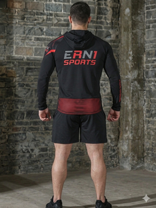 Veste de course pour homme à haute élasticité, perlée, en polyester 220g, à capuche, zippée, coupe ajustée, manches longues, séchage rapide, pour la gym et le fitness, OEM - Product Image 2