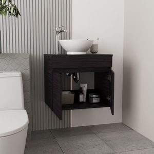 Mobile da Bagno Manchester con Due Cassetti e Ripiano Aperto, Lavabo Integrato, Colore Nero - Product Image 5