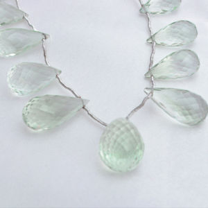 Ametista verde natural de 8 pulgadas en forma de gota facetada, piedra preciosa natural, 1 hebra para la elaboración de joyería fina. - Product Image 1