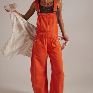 Women's Washed Solid Color Denim Dungarees Wide leg Bib Overall Casual Loose Fit Jeans Jumpsuit - Product Image 1