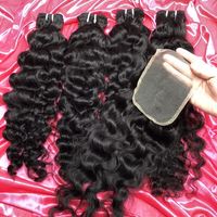 Extensions de cheveux humains indiens Remy, ondulés profonds, double trame, fabriqués à la machine, pointes pleines, noirs