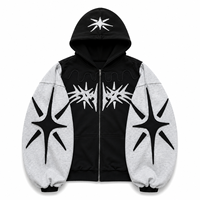 Sweat-shirt à capuche personnalisé avec impression en relief, patchwork étoilé, en molleton épais bicolore, coupe oversize, style Y2K, streetwear, pull-over pour homme