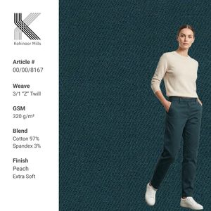 Tissu Sergé Extensible en Coton Lourd 320 g/m² 97% Coton 3% Spandex Teinture Écologique Pêche Ultra Doux Matière Chino Hiver Vente en Gros - Product Image 1