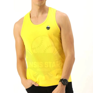 Camiseta sin Mangas para Hombre ANSIS STAR, Cuello Redondo, Tejido de Punto, Color Amarillo Sólido, Transpirable, Informal, con Diseño de Logotipo Personalizado en la Parte Delantera - Product Image 1