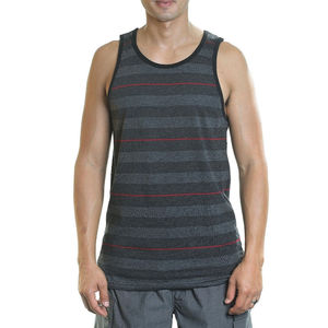 Men's Striped Sleeveless Tank Top O-Neck Knitted Breathable Casual Workout Vest Black Red Stripe <b>Pattern</b> - Product Image 3