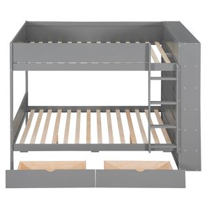 Lit superposé double avec 2 tiroirs et armoire multi-niveaux en gris pour enfants - Product Image 3