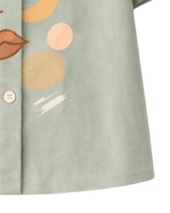 Conjunto de Dos Piezas para Mujer, Diseño Abstracto con Estampado de Rostro, Camisa de Manga Corta con Botones y Pantalón de Pierna Ancha, Ropa Casual - Product Image 6