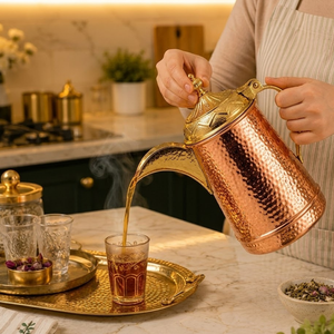 Brass Arabic Dallah Coffee <b>Pot</b> <b>Set</b> | Hammered <b>Tea</b> Coffee Maker for Eid Ramadan Gulf Style Serveware Gift Luxury Kitchen Decor - Product Image 2