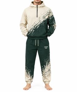 Custom Men's Hooded Tracksuit <b>Set</b> <b>Paint</b> Splatter Print Full Sleeve Casual Sportswear With Drawstring Pants Custom Logo - Product Image 1
