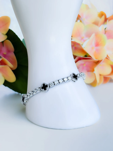 925 Silver Moissanite Clover Bracelet Diamond Tennis Chain Luxury Womens Elegant Black Enamel <b>Charm</b> Adjustable Jewelry - Product Image 1