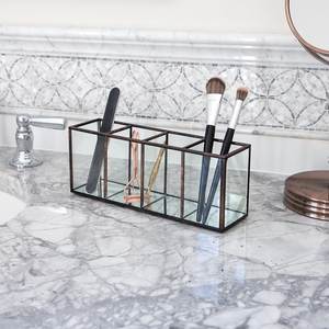 Luxury Metal And Glass Cosmetics Display Case <b>With</b> Clear Lid For Professional Beauty Product Organization - Product Image 3