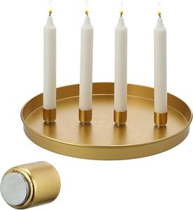Plateau rond en métal doré pour bougie, diamètre 30 cm, hauteur 2,7 cm, poids 0,49 kg, support à base magnétique - Product Image 5