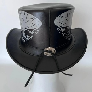 Chapeau haut-de-forme unisexe en cuir, accessoire de mode classique pour hommes et femmes, idéal pour les événements, les fêtes et les tenues costumées - Product Image 2