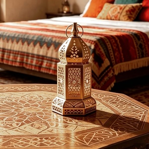 Prestige <b>Gold</b> Metal Moroccan <b>Lantern</b> with Intricate Floral Cutwork Decorative Candle Holder for Ramadan Home Table Decor - Product Image 1