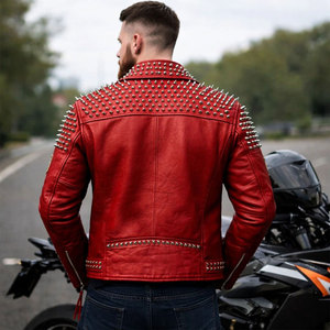 Chaqueta de cuero roja para hombre con tachuelas, estilo motero, punk, calavera, serpiente, gótica, con púas, venta al por mayor de fábrica - Product Image 2