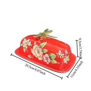 Red Floral Design Decorative Ceramic Butter Dish Perfect For Kitchen Storage And Table Presentation Handcrafted From India - Product Image 4