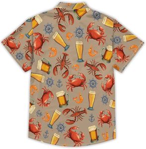 Chemise Hawaïenne Homme Manches Courtes Imprimé Bière et Crabe Chemises de Vacances Été Respirante Col Rabattu Popeline Polyester - Product Image 2