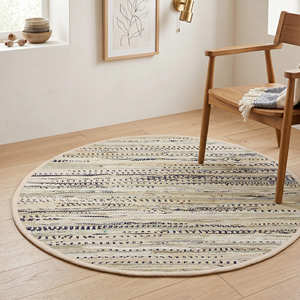 5' Round Blue Recycled Cotton Flat Weave Eco-Friendly Area <b>Rug</b> <b>for</b> Living Room Coastal Nordic & Contemporary Interiors - Product Image 2