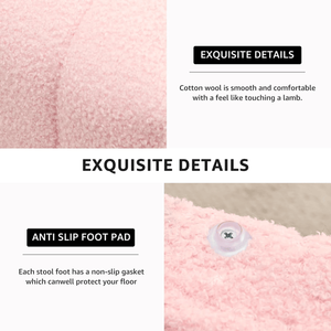 Modern <b>Pink</b> Teddy Velvet Ottoman Footrest Vanity <b>Stool</b> for Makeup Room or Living Room Entryway - Product Image 4