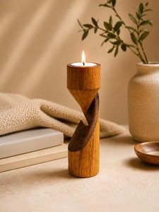 Portavelas de Madera Hecho a Mano, Moderno y Rústico, Decorativo para Mesa del Hogar - Product Image 5