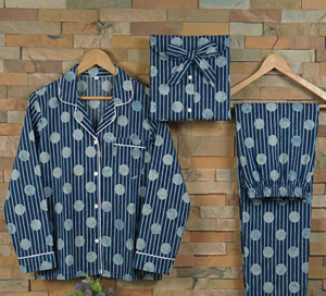 Indigo Cotton Hand Printed <b>Womens</b> Pajama Lounge Set Export Manufacturer India - Product Image 2
