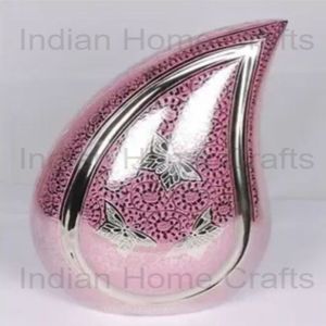 Pink Brass Cremation Urn <b>Keepsake</b> Memorial <b>Ashes</b> Vase Butterfly Pattern Tabletop Decor - Indian Home Crafts - Product Image 3