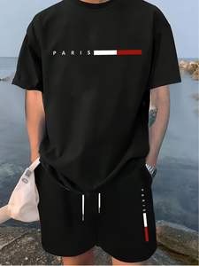 Nouvelle Tendance Vente Chaude Ensemble de 2 T-shirts Homme Respirants et Légers à Col en V et Manches Courtes avec Imprimé Barre Dégradée PARIS - Product Image 6