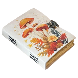 Mushroom Design Embossed Leather <b>Mini</b> Eco-Friendly Water Color Pencil Vintage Clip Lock Journal 300 Page Writing <b>Notebook</b> Gift - Product Image 1