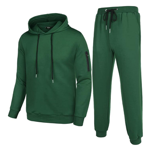 Conjunto Deportivo Verde para Hombre con Capucha, Sudadera Larga Informal de Color Sólido y Pantalones Deportivos con Bolsillos Laterales y Cierre con Cordón - Product Image 1