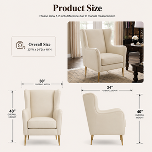 Sillón Moderno de Mediados de Siglo con Respaldo de Ala, Cuero PU, Patas de Metal Dorado, Silla para Sala de Estar, Mueble de Descanso Suave, Sillón de Cuero - Product Image 2