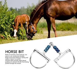 Bocado de acero inoxidable para caballo con cuentas azules y anillo en D, bocado ecuestre con cuentas 2026 en venta - Product Image 5