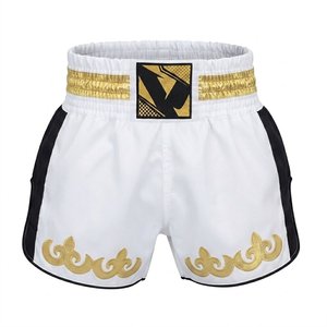 Shorts de boxe noirs avec applique fleur-de-lis argentée, taille élastique, respirants, séchage rapide, taille adulte unisexe - Product Image 2