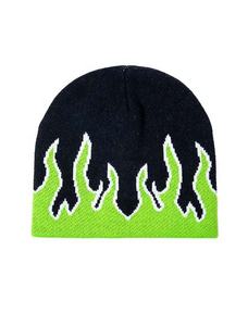 Gorro de calidad superior con logotipo personalizado impreso, media cara, dos tonos de llamas, gorros informales de punto cálido para invierno, ropa de entrenamiento, estampado de otoño - Product Image 5
