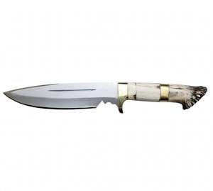 Outil utilitaire d'extérieur en acier à lame fixe, fabriqué à la main, avec manche en bois de cerf - Product Image 5