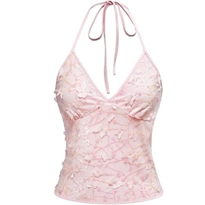 Women's Y2k <b>Sequin</b> Halter Crop <b>Top</b> Cute 3D Butterfly Glitter Coquette Party Club <b>Tops</b> - Product Image 2