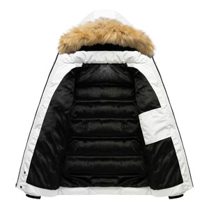 Premium Quality Men's Winter Down Puffer <b>Jacket</b> With <b>Fur</b> <b>Hood</b> Windproof Zipper Closure Casual Color Blocking Design Regular Fit - Product Image 3