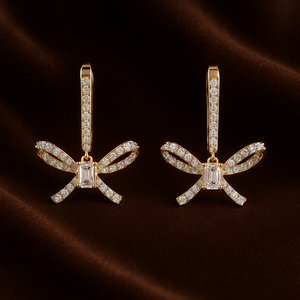 Boucles d'oreilles en or blanc 18 carats avec nœud en diamant cultivé en laboratoire VS Clarity DEF Color Dangling Studs Bijoux élégants pour femmes - Product Image 3