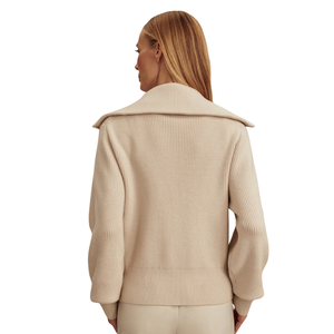 Veste en tricot zippée pour femme, texture côtelée douce, manches longues, col large, vêtement d'extérieur léger et décontracté pour tous les jours - Product Image 4