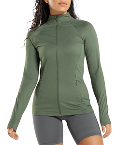 Women's Lightweight Breathable Four-Way Stretch Spandex/Nylon Seamless Full Zip <b>Yoga</b> <b>Jacket</b> Crop Top Thumbholes Stand Collar - Product Image 1