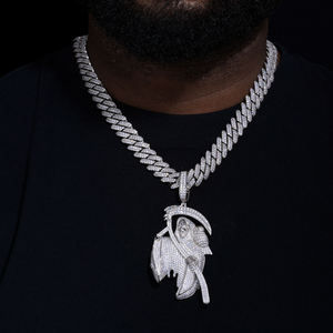 Colgante de Calavera con Baño de Rodio para Hombre, con Microincrustaciones de Diamantes Redondos, Joyería con Temática Hip Hop, Regalo - Product Image 1
