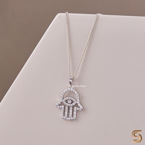Lab Grown Diamond Hamsa Hand <b>Pendant</b> Necklace in 14K <b>Solid</b> <b>Gold</b> | Protection Charm | Lab Diamond Spiritual Jewelry for Women - Product Image 1