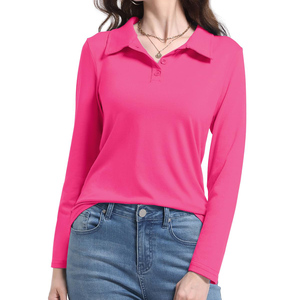 <b>Women's</b> Pink <b>Long</b> <b>Sleeve</b> <b>Polo</b> <b>Shirt</b> Solid Color Knitted Casual Top Regular Length Light blue <b>polo</b> <b>shirt</b> 100% cotton <b>polo</b> tee - Product Image 4