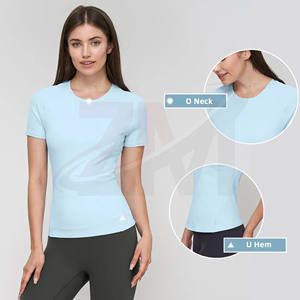 Nouvelle mode, prix de gros pour t-shirts femme à manches courtes, t-shirts confortables et extensibles, unis et teints, pour femmes, avec logo personnalisé - Product Image 4