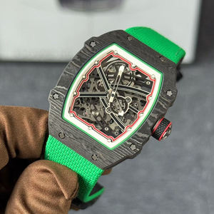 Montre squelette pour homme en fibre de carbone ultra-fine de haute qualité 67-02, 7,8 mm, bracelet en nylon vert, sportive et élégante, mécanique - Product Image 4