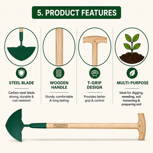 Bêche de jardin en acier au carbone avec manche en bois |   Pelle à main pour planter, désherber, cultiver le sol, pour la ferme, la cour et l'extérieur - Product Image 5