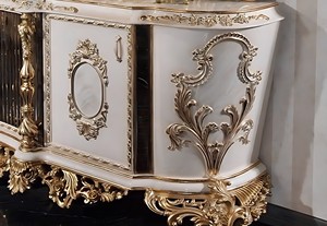 Royal Luxury Solid Teak Wood <b>Console</b> <b>Table</b> Triple Wall Mirror Set <b>Gold</b> Carved Sideboard Cabinet Living Room Buffet Furniture - Product Image 3