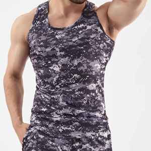 Débardeur décontracté pour homme à imprimé camouflage, col rond, respirant, séchage rapide, coupe sportive, idéal pour l'entraînement et la gym, 100 % coton tricoté - Product Image 5